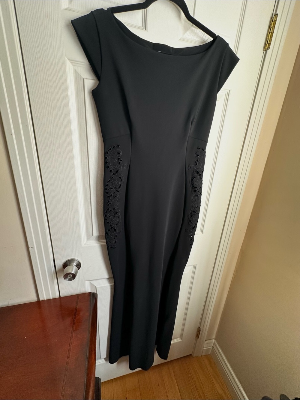 Chiara Boni Black Maxi Dress with Decorative Laser-Cut Panels